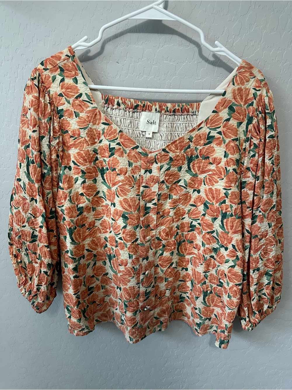 Roolee SALT Floral Blouse in Coral and Green